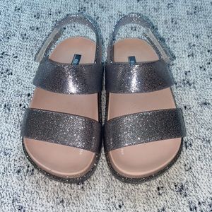 Mini Melissa Silver Sparkle Strappy Sandals Girls Size 7
